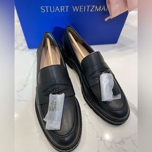 Stuart Weitzman Leather Tassel Loafer Black Size 6.5 /36.5 $495